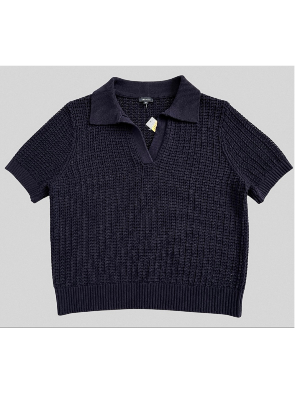 Talbots Navy Pointelle Stitch Polo Sweater L NWT - Picture 2 of 12